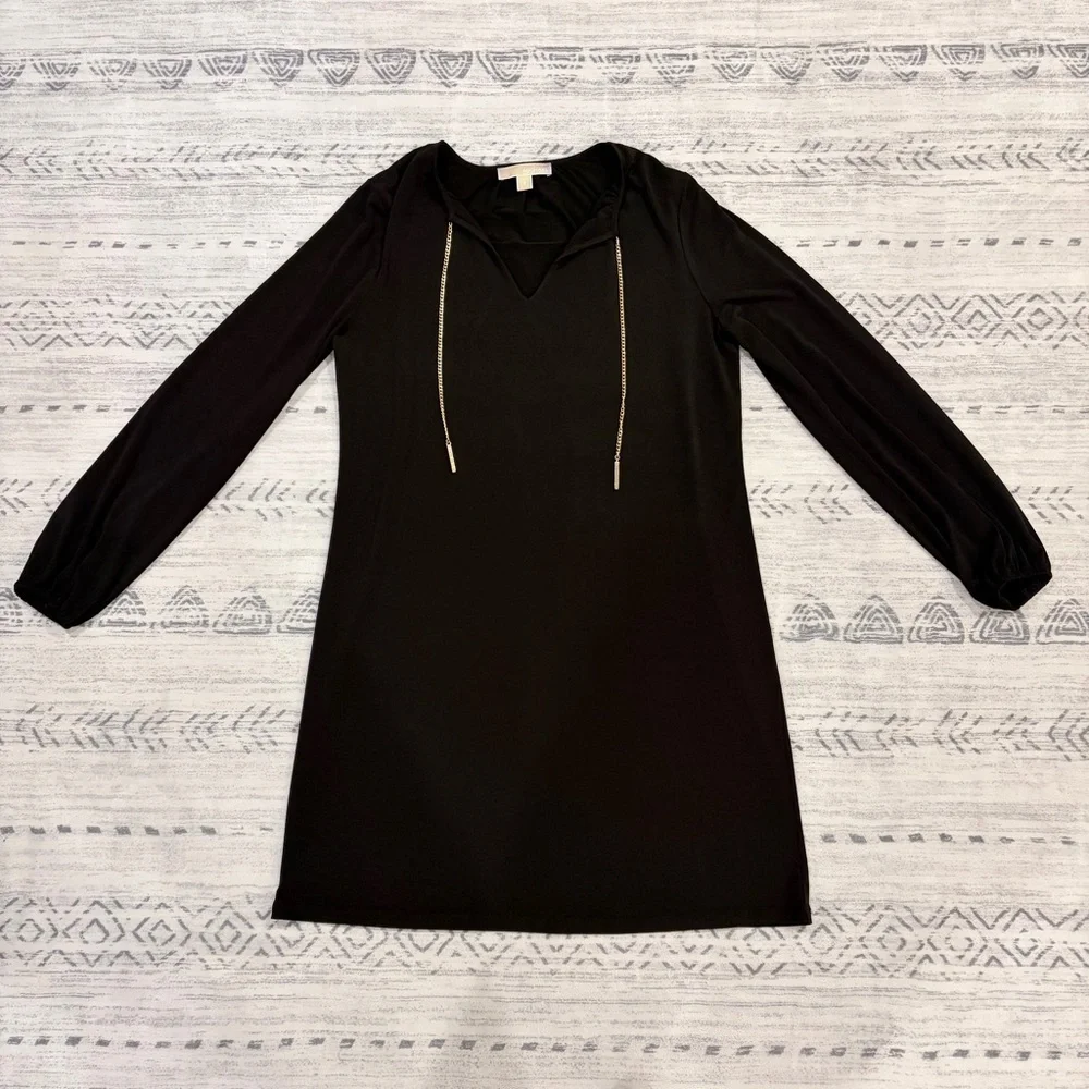 Michael Kors Black Dress S Elegant Sleek Chic Gold Chain Mobwife Lightweight
